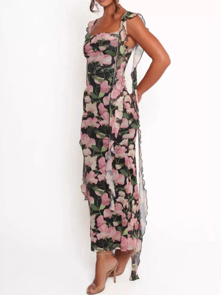 Floral Print Ruffle Maxi Dress