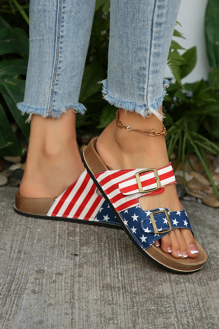 Maren Open Toe Faux Suede Sandals | Retro Dual Buckle Slip-On