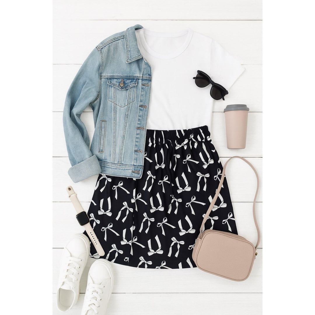 Millie White Bow Jogger Skirt | Pocketed Athleisure Mini Skirt