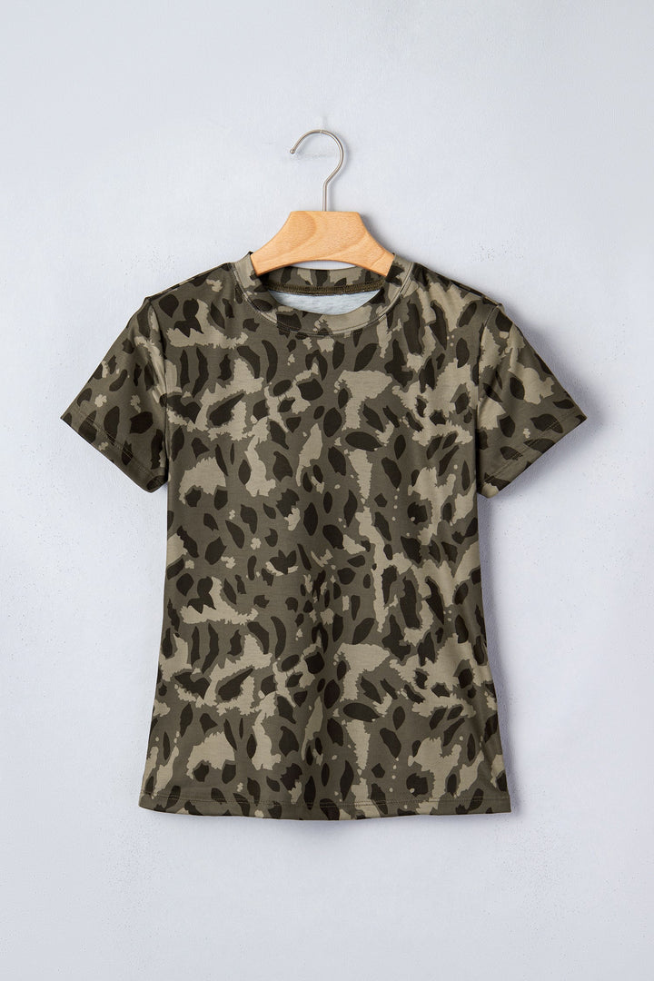 Leopard Print Mock Neck Slim Tee | Retro Western Boho Top