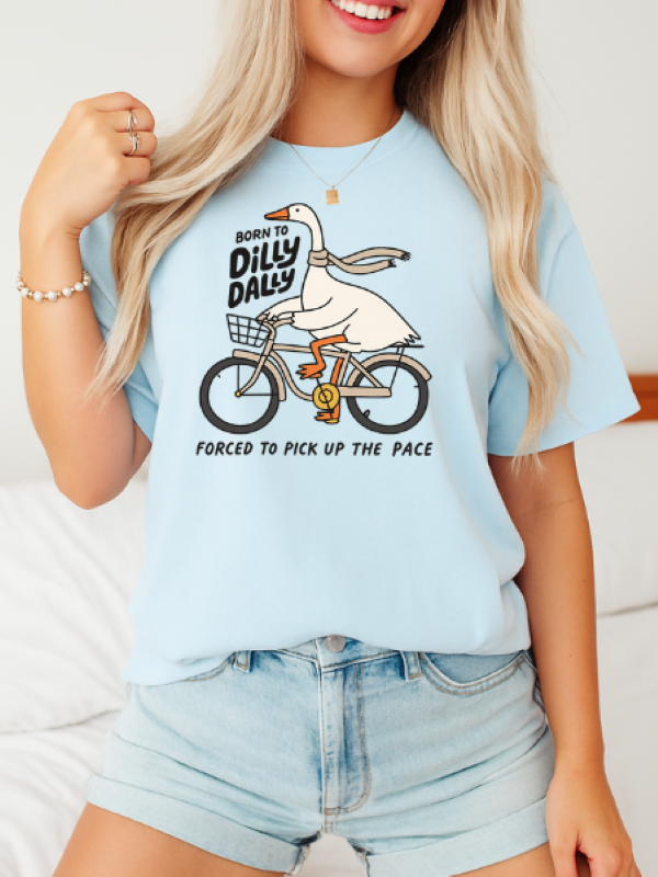 Born to Dilly Dally Oversized Graphic Tee – Comfort Colors – Chambray &amp; Blossom