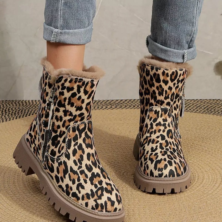 Leopard Print Fur-Lined Ankle Boots