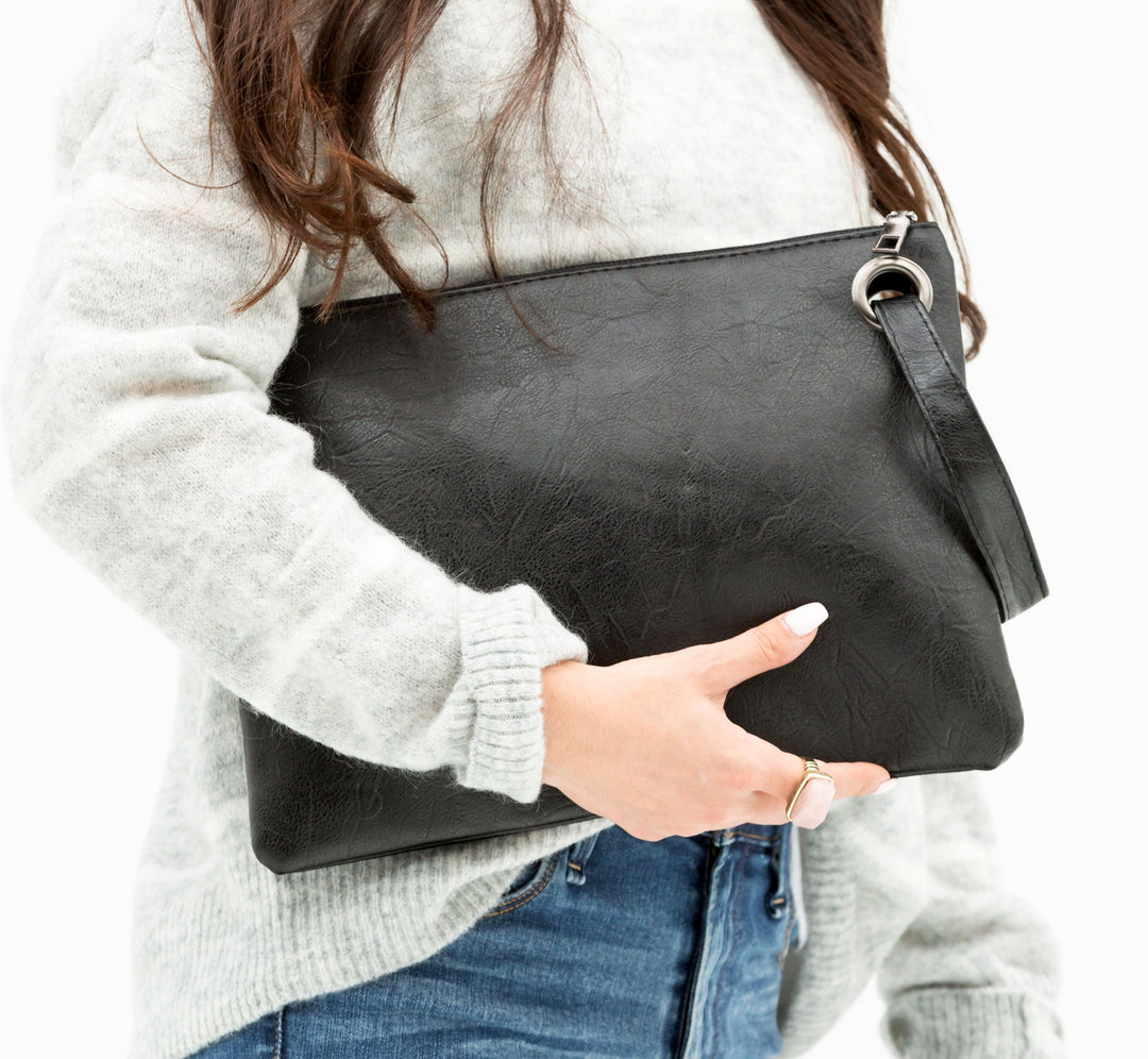 Oversized Vegan Leather Clutch Bag with Wristlet