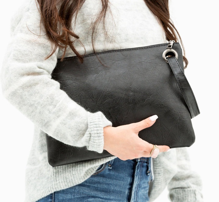 Oversized Vegan Leather Clutch Bag with Wristlet