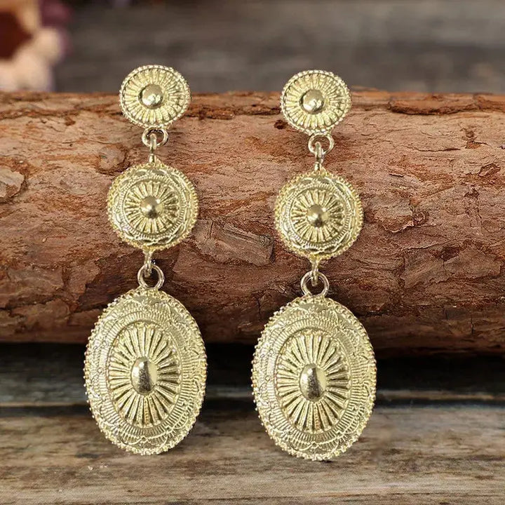 Vintage Western Concho Dangle Earrings | Gold &amp; Silver