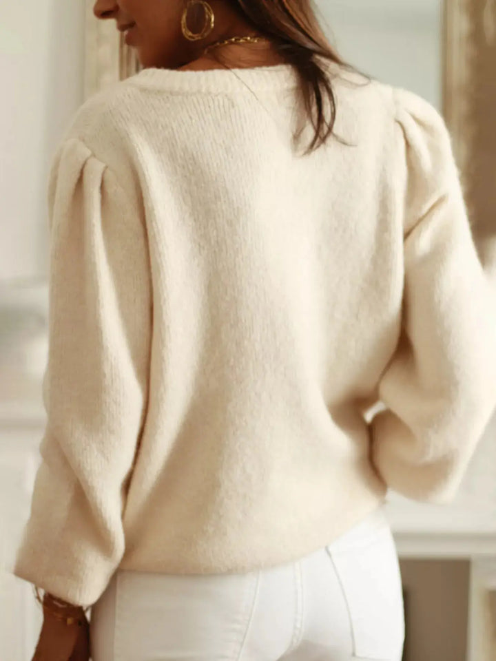 Ivory Knit Button-Up Long Sleeve Cardigan