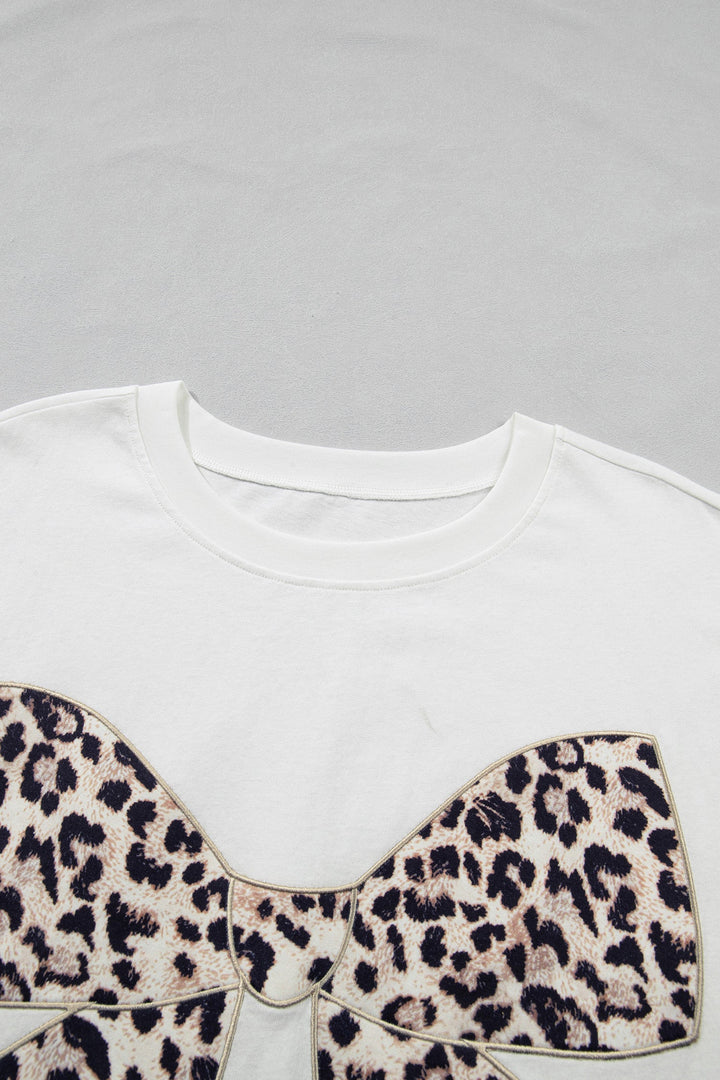 Aliya Leopard Bow Embroidered Plus Size Tee