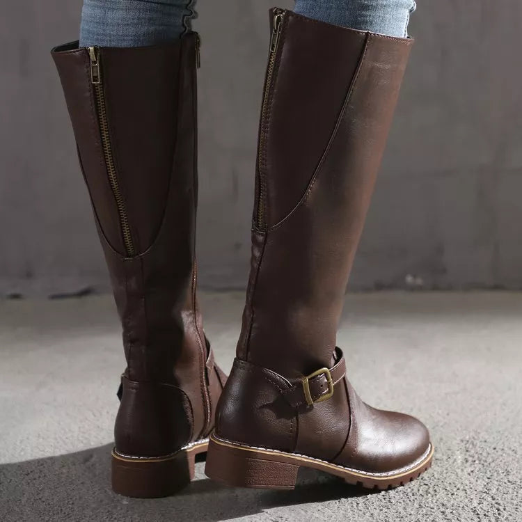 Round-Toe Block Heel Boots