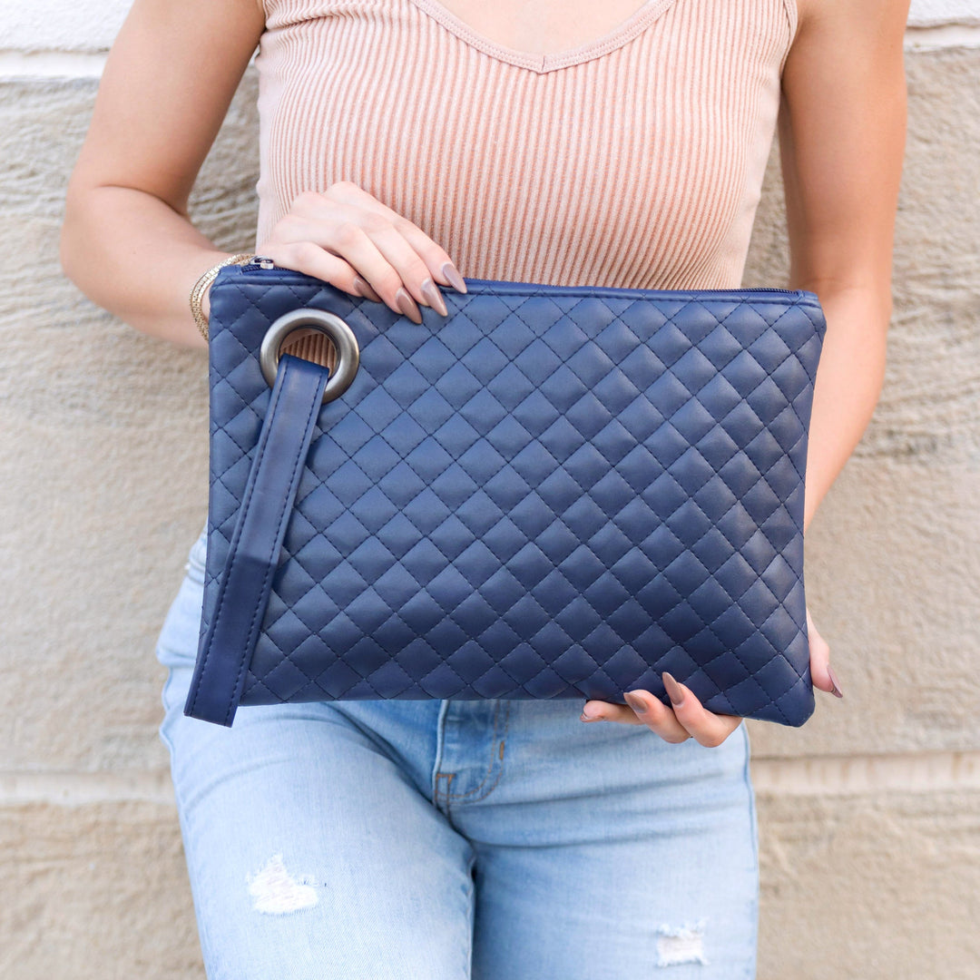 Quilted Vegan Leather Wristlet Clutch with Card Slots