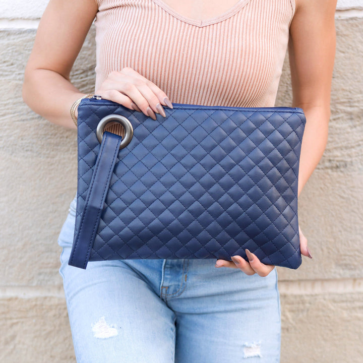 Quilted Vegan Leather Wristlet Clutch with Card Slots