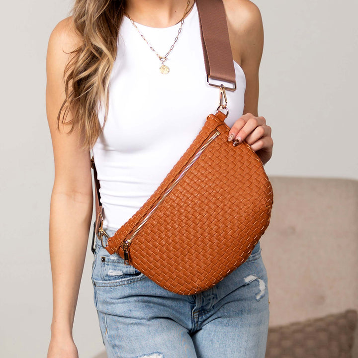 Vivienne Woven Vegan Leather Crossbody Sling Bag | Gold Hardware