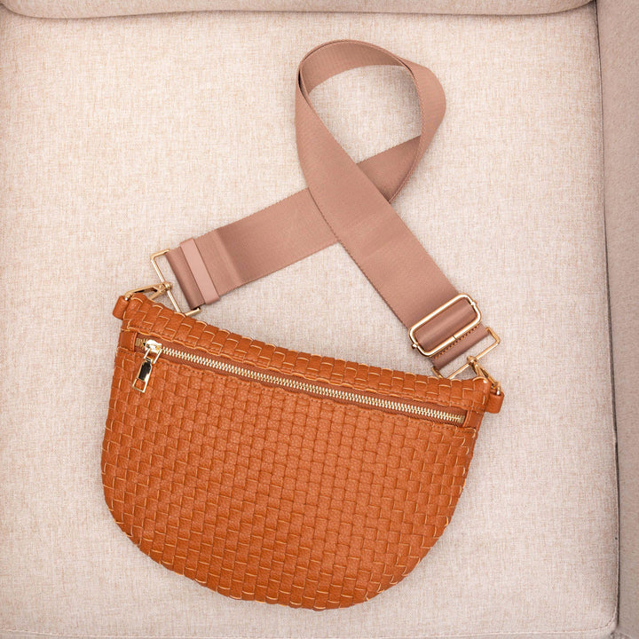 Vivienne Woven Vegan Leather Crossbody Sling Bag | Gold Hardware