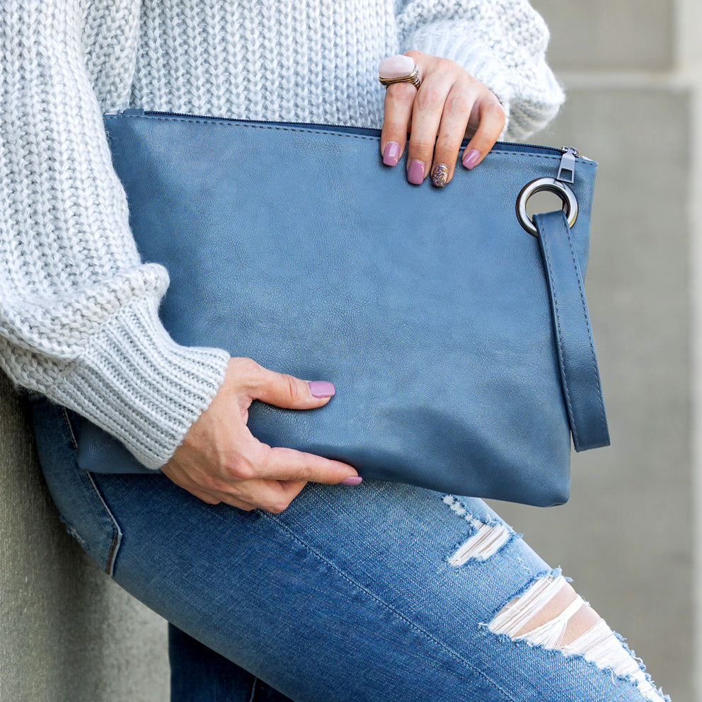 Oversized Vegan Leather Clutch Bag with Wristlet