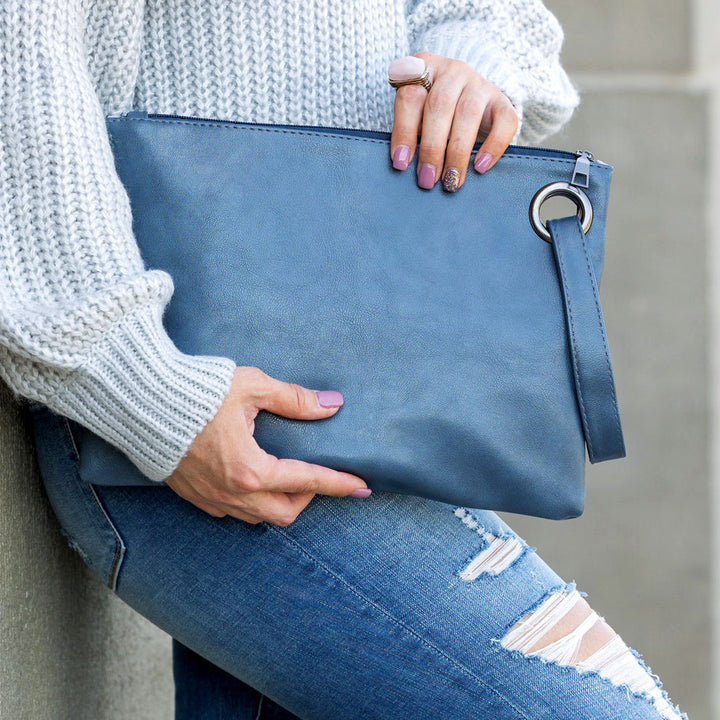 Oversized Vegan Leather Clutch Bag with Wristlet