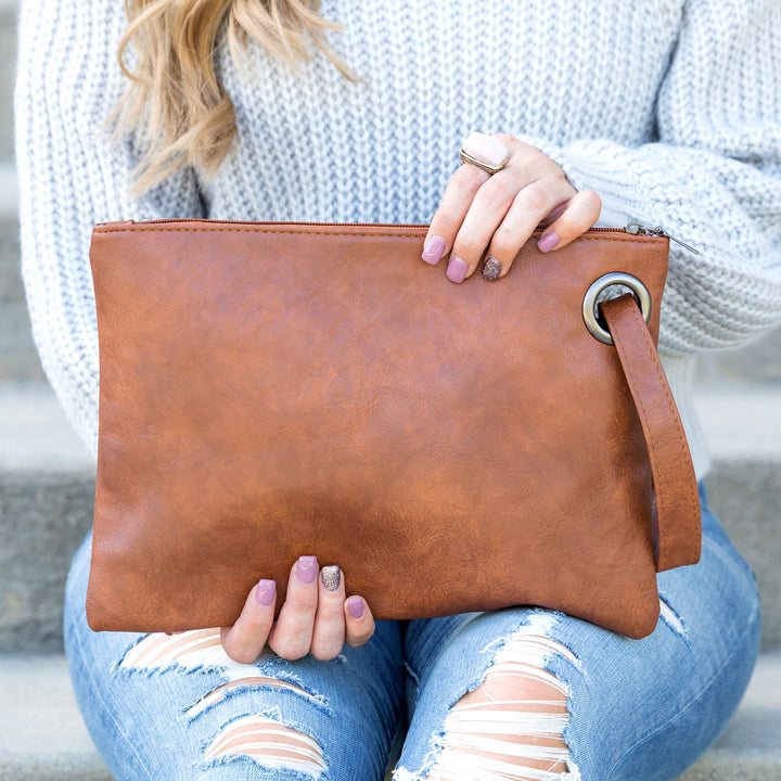 Oversized Vegan Leather Clutch Bag with Wristlet