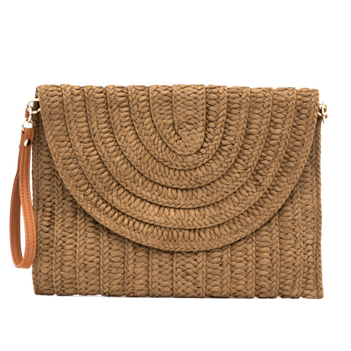 Woven Straw Foldover Clutch with Wristlet &amp; Crossbody Strap