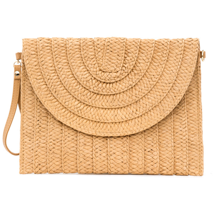 Woven Straw Foldover Clutch with Wristlet &amp; Crossbody Strap
