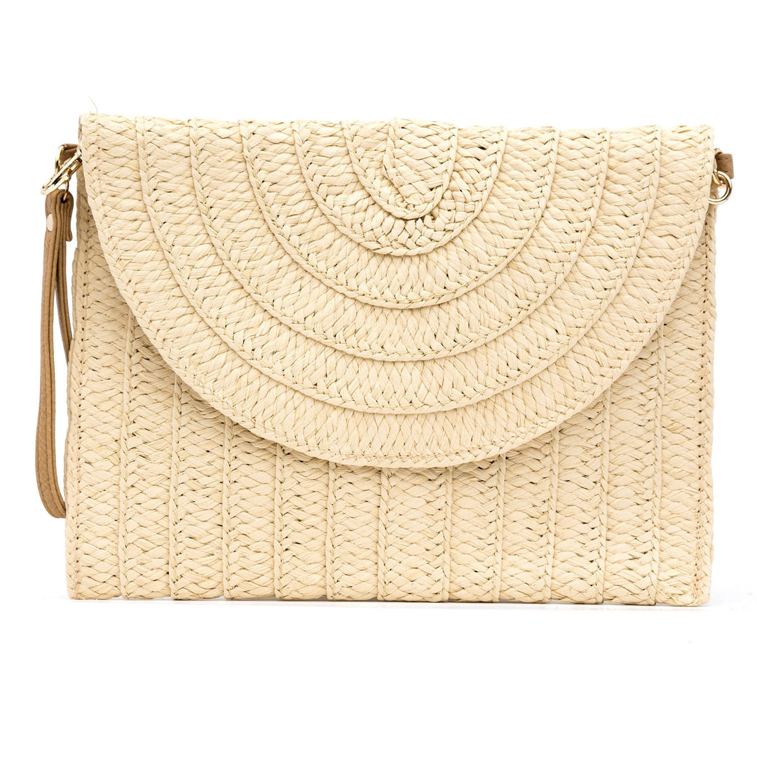 Woven Straw Foldover Clutch with Wristlet &amp; Crossbody Strap
