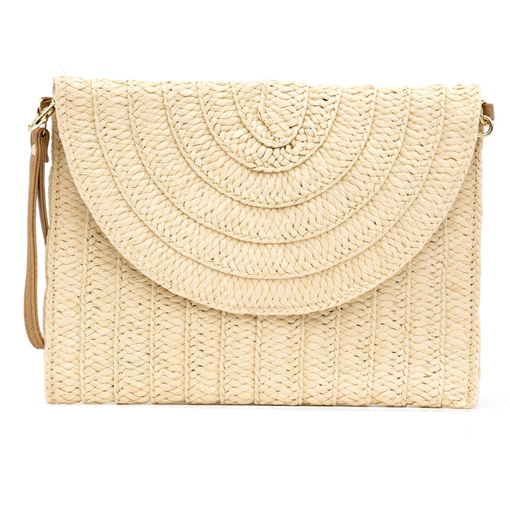 Woven Straw Foldover Clutch with Wristlet &amp; Crossbody Strap