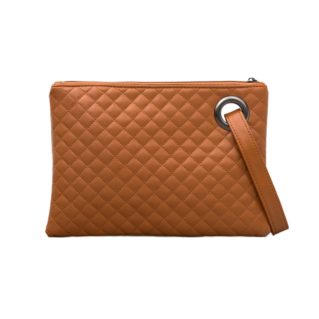 Quilted Vegan Leather Wristlet Clutch with Card Slots