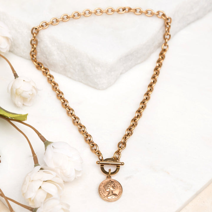 Coin Pendant Toggle Chain Necklace | Tarnish-Free Stainless Steel