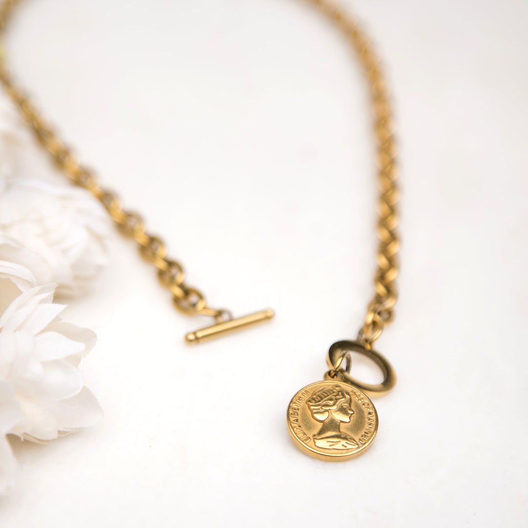 Coin Pendant Toggle Chain Necklace | Tarnish-Free Stainless Steel
