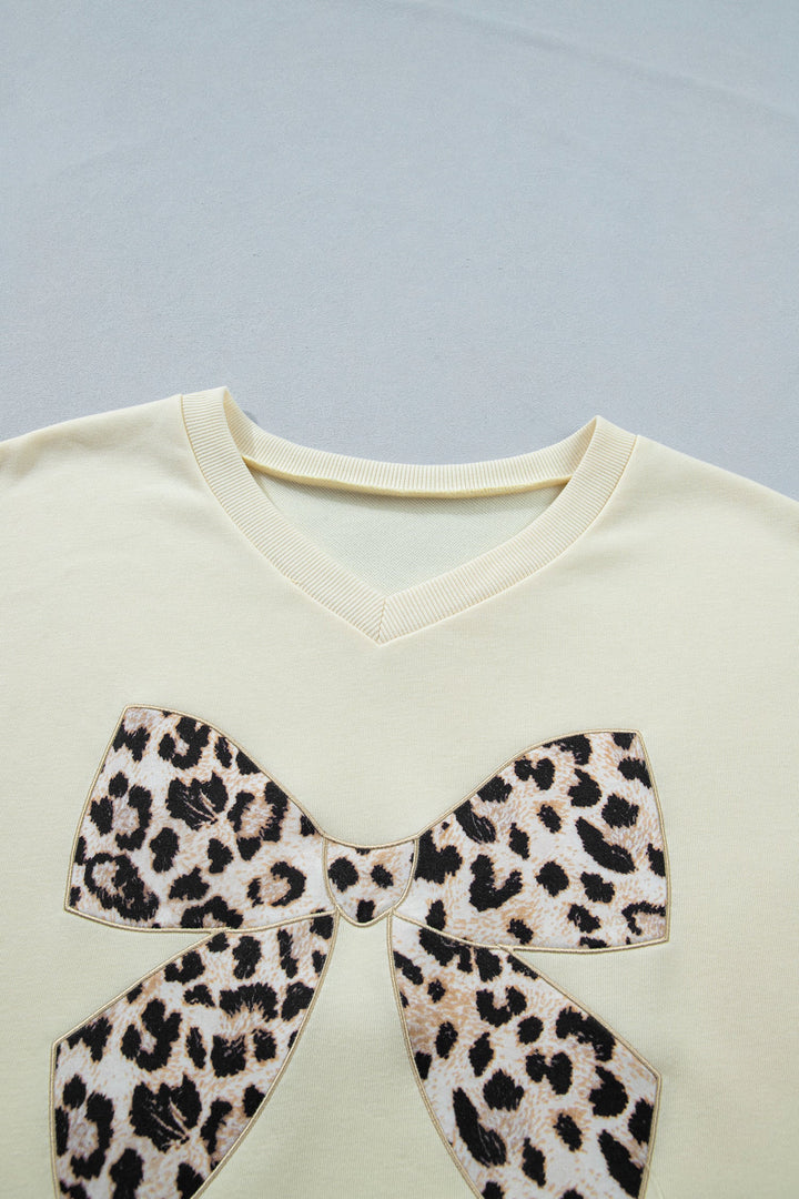 Leopard Bow Patch Tee &amp; Drawstring Shorts Set