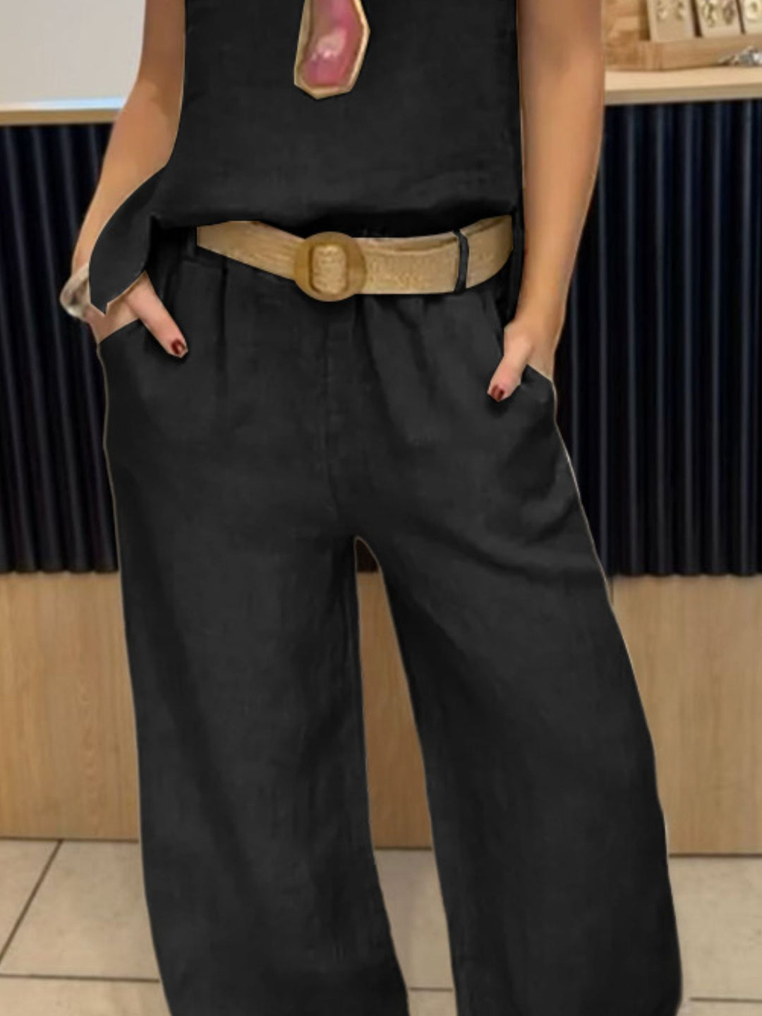 Round Neck Tank &amp; Wide-Leg Pants Set