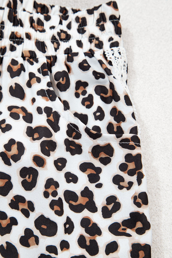 Leopard Print Jogger Pants with Elastic Waist &amp; Side Stripe