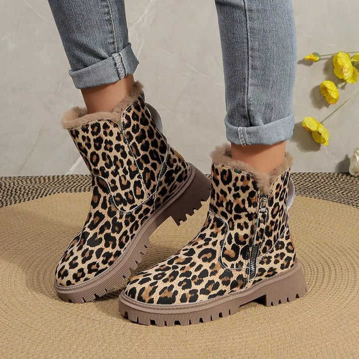 Leopard Print Fur-Lined Ankle Boots