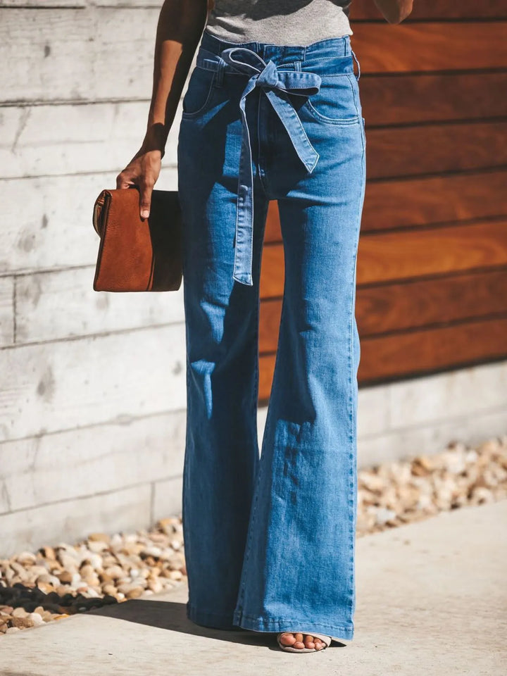 High-Waisted Tie-Front Flare Jeans | Women&