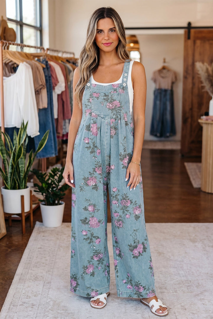 Olivia Wide Leg Denim Jumpsuit | Vintage Wash Boho Overalls