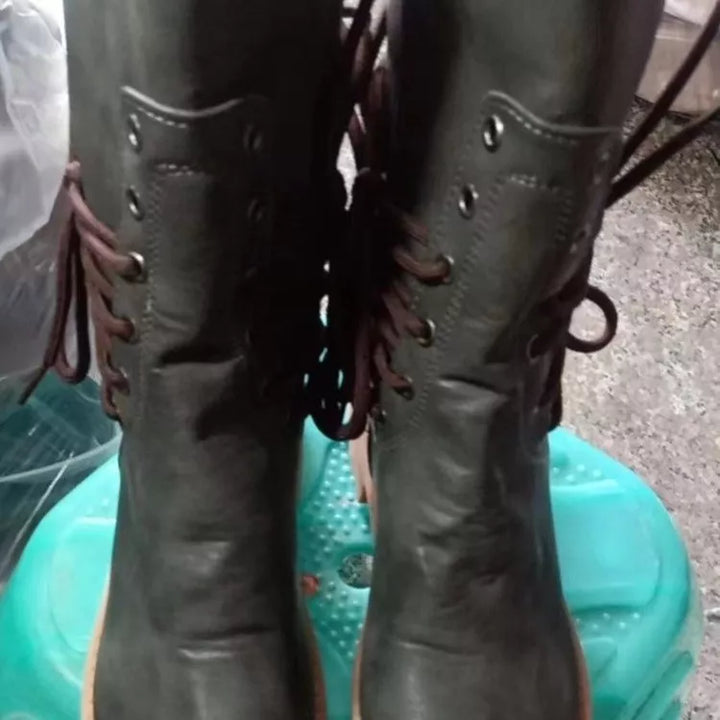 Lace-Up Block Heel Mid Boots
