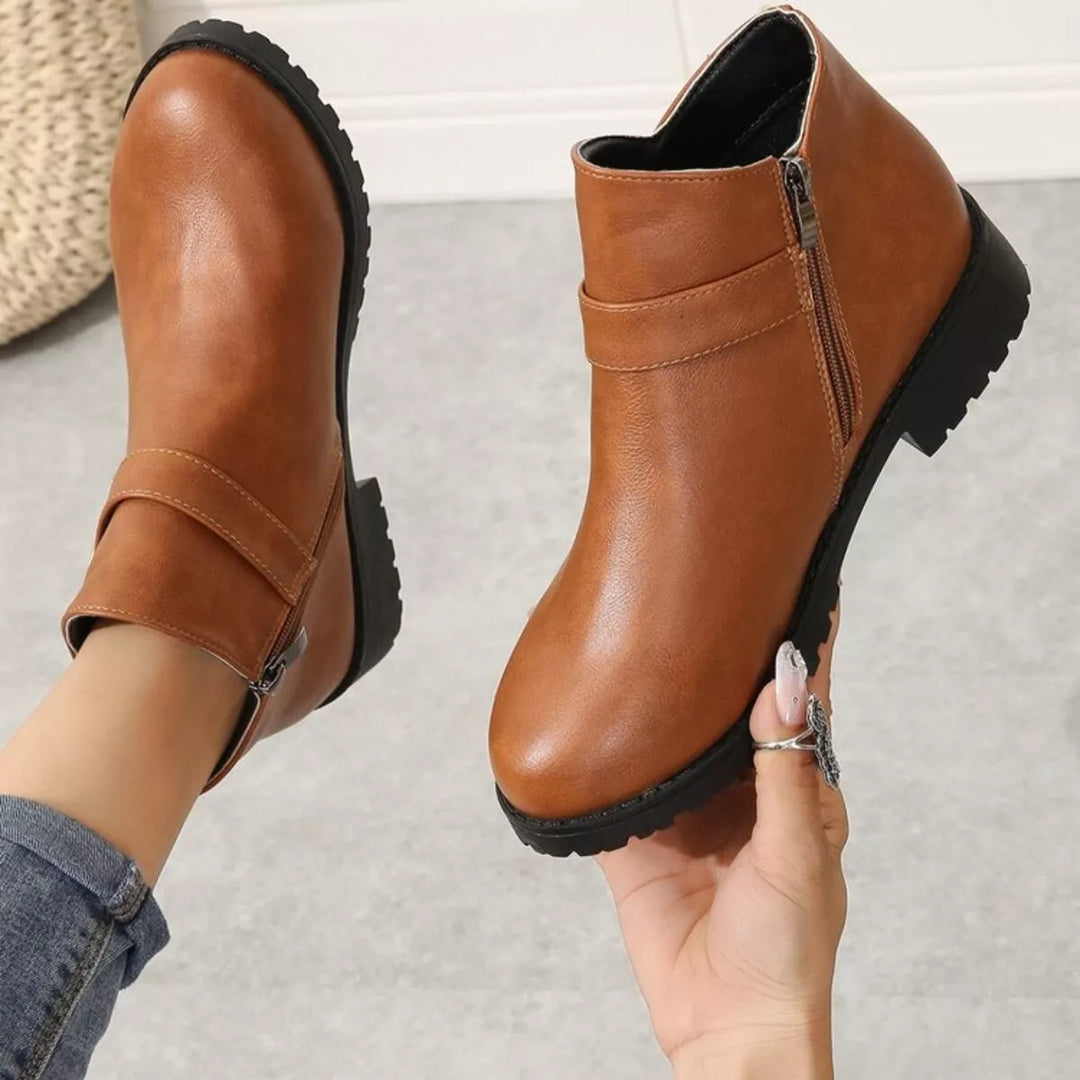 Buckle Accent Ankle Boots | Black &amp; Caramel