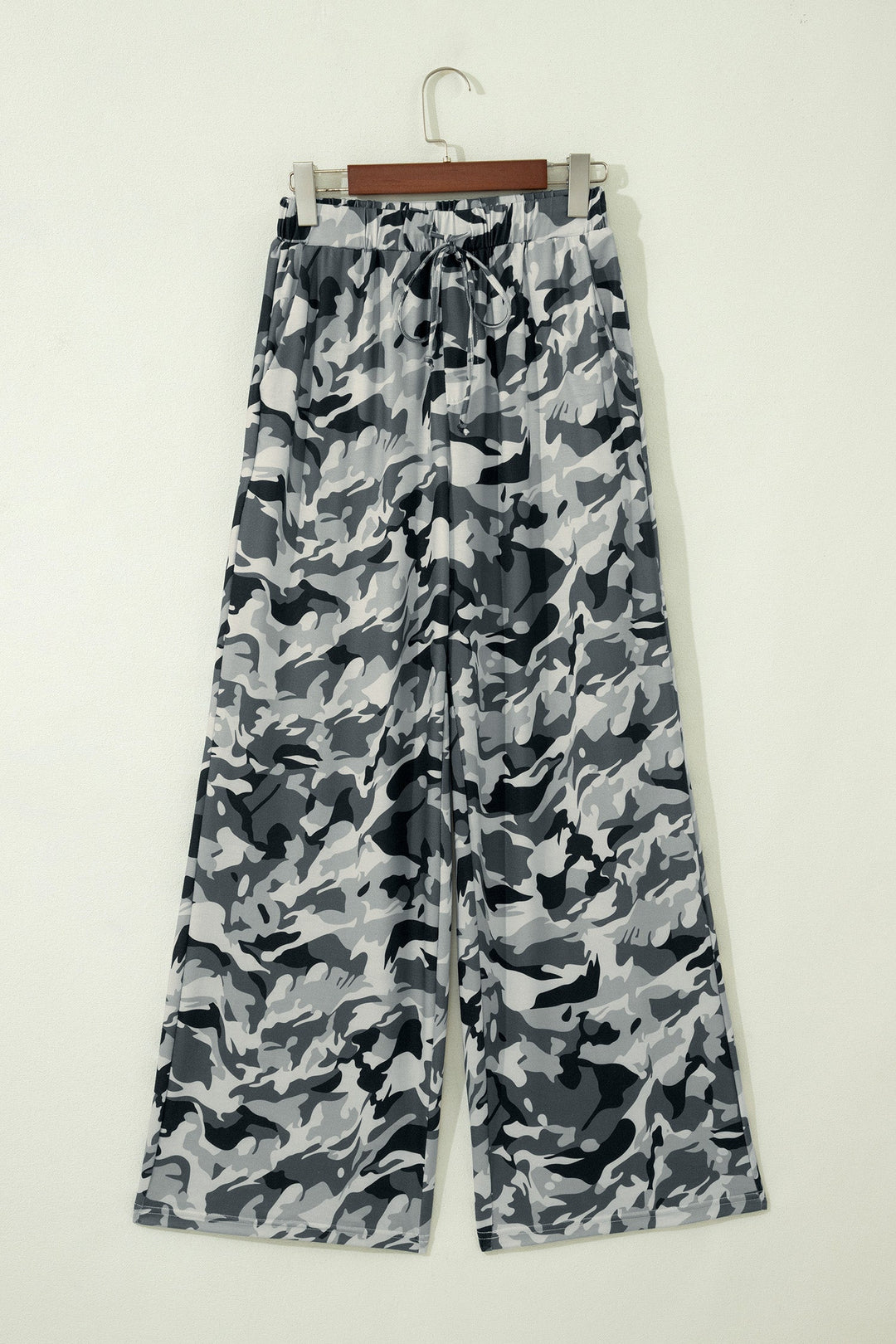 Camo Drawstring High Waist Wide Leg Pants