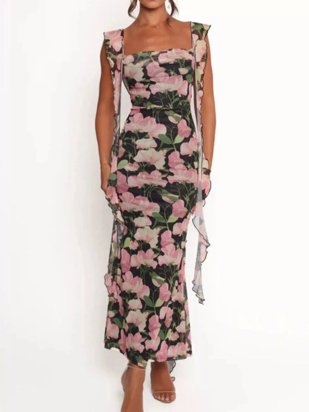 Floral Print Ruffle Maxi Dress