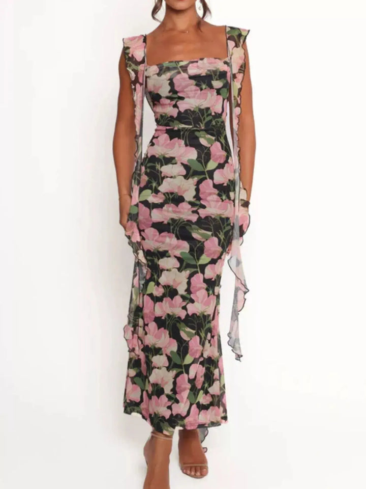 Floral Print Ruffle Maxi Dress