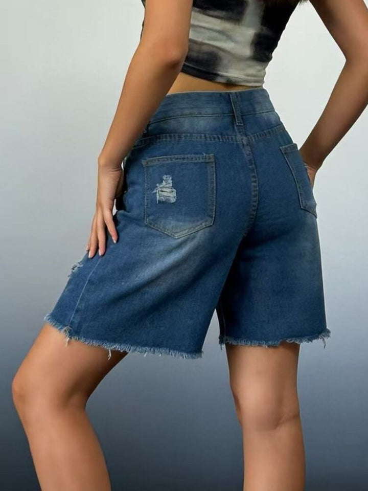 Distressed Frayed Hem Denim Shorts | Plus Size S–4XL