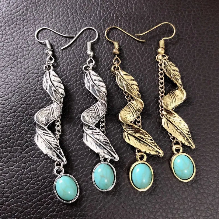 Boho Turquoise Leaf Drop Earrings