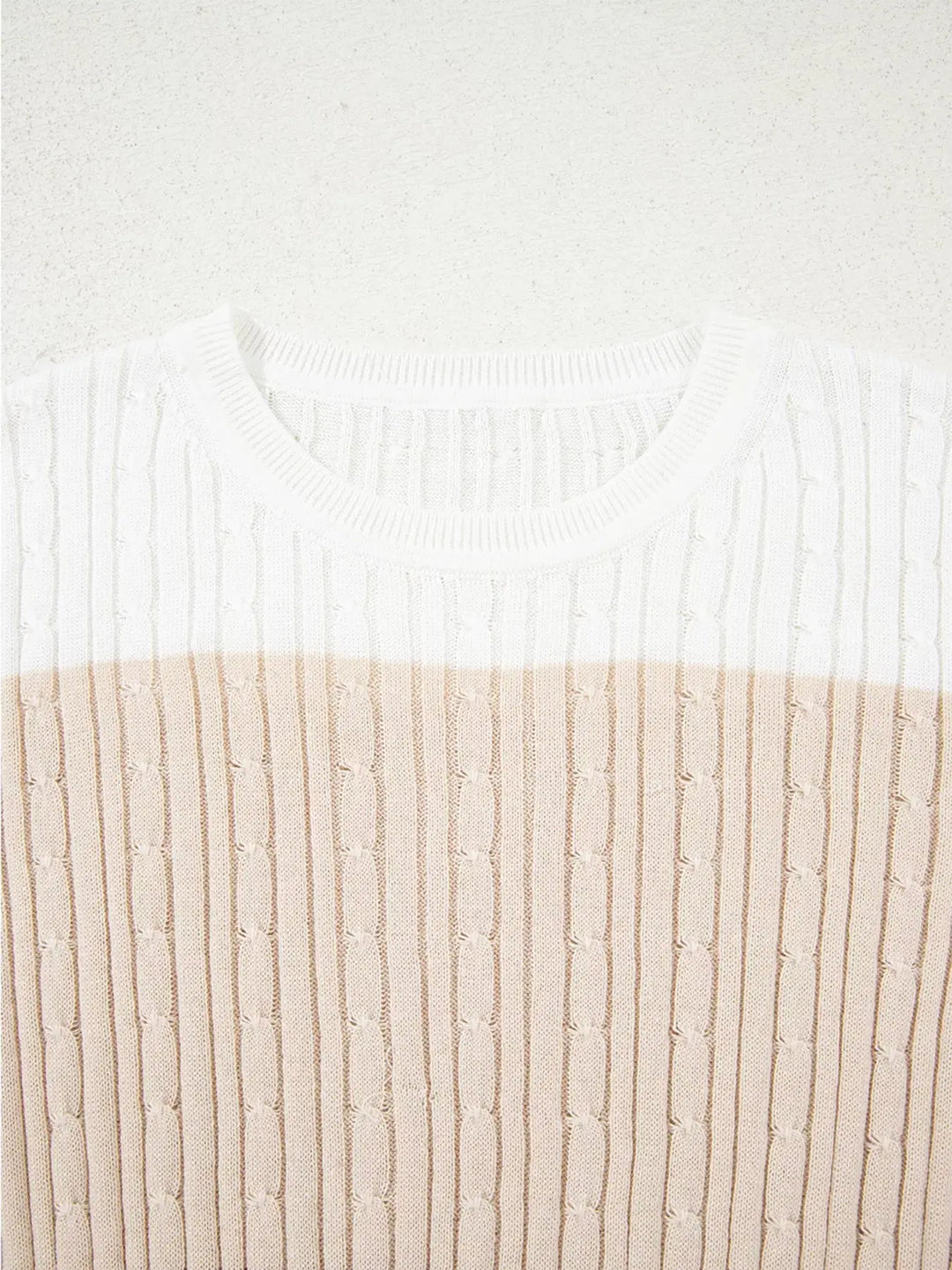 Colorblock Cable Knit Sweater | Round Neck Cozy Knit Top