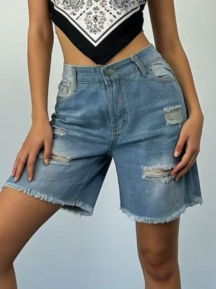 Distressed Frayed Hem Denim Shorts | Plus Size S–4XL