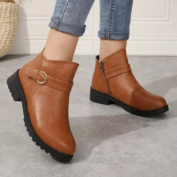 Buckle Accent Ankle Boots | Black &amp; Caramel
