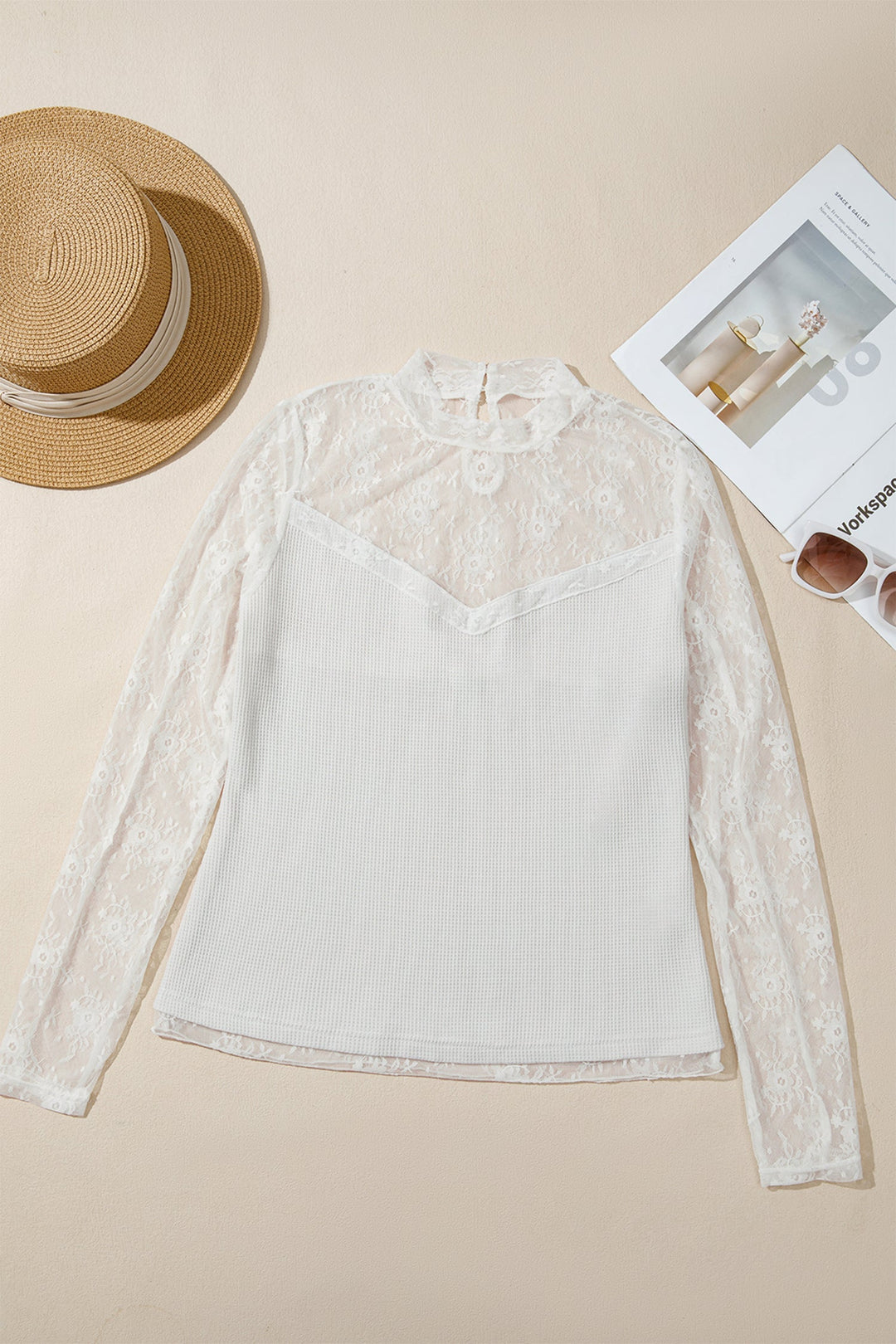 Lace Mesh Ribbed Top