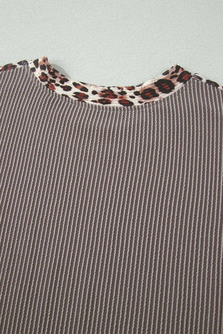 Leopard Trim Corded Top &amp; Shorts Set