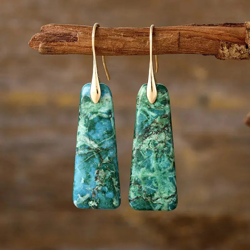 Trapezoid Natural Stone Drop Earrings | Gold &amp; Silver Hooks