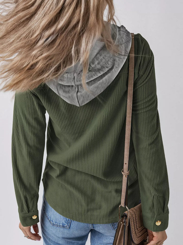 Trailside Charm Hooded Corduroy Button-Down Jacket