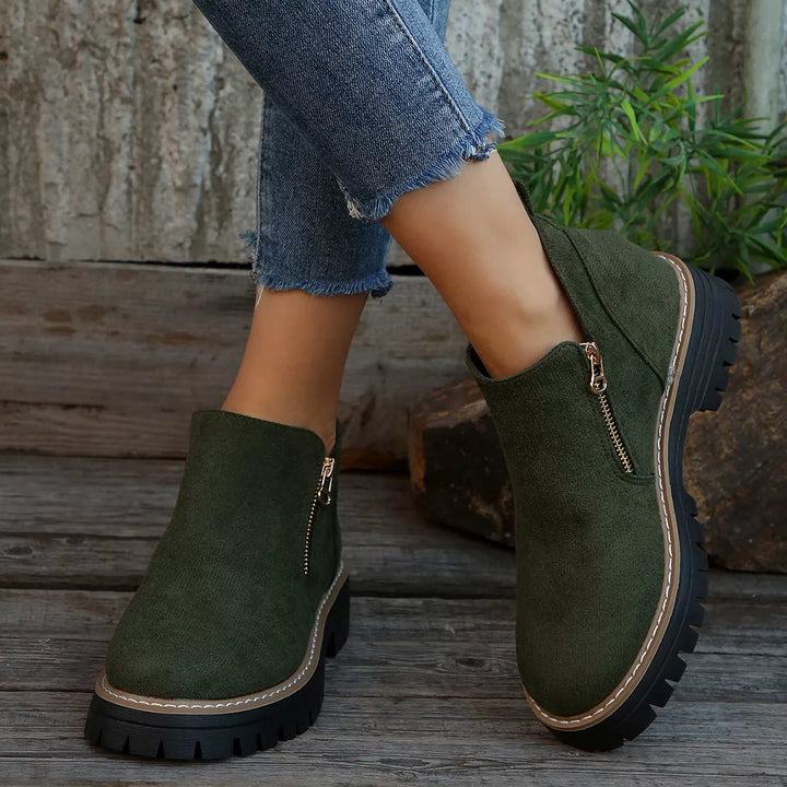 Faux-Fur-Lined Suede Ankle Boots with Zipper Detail