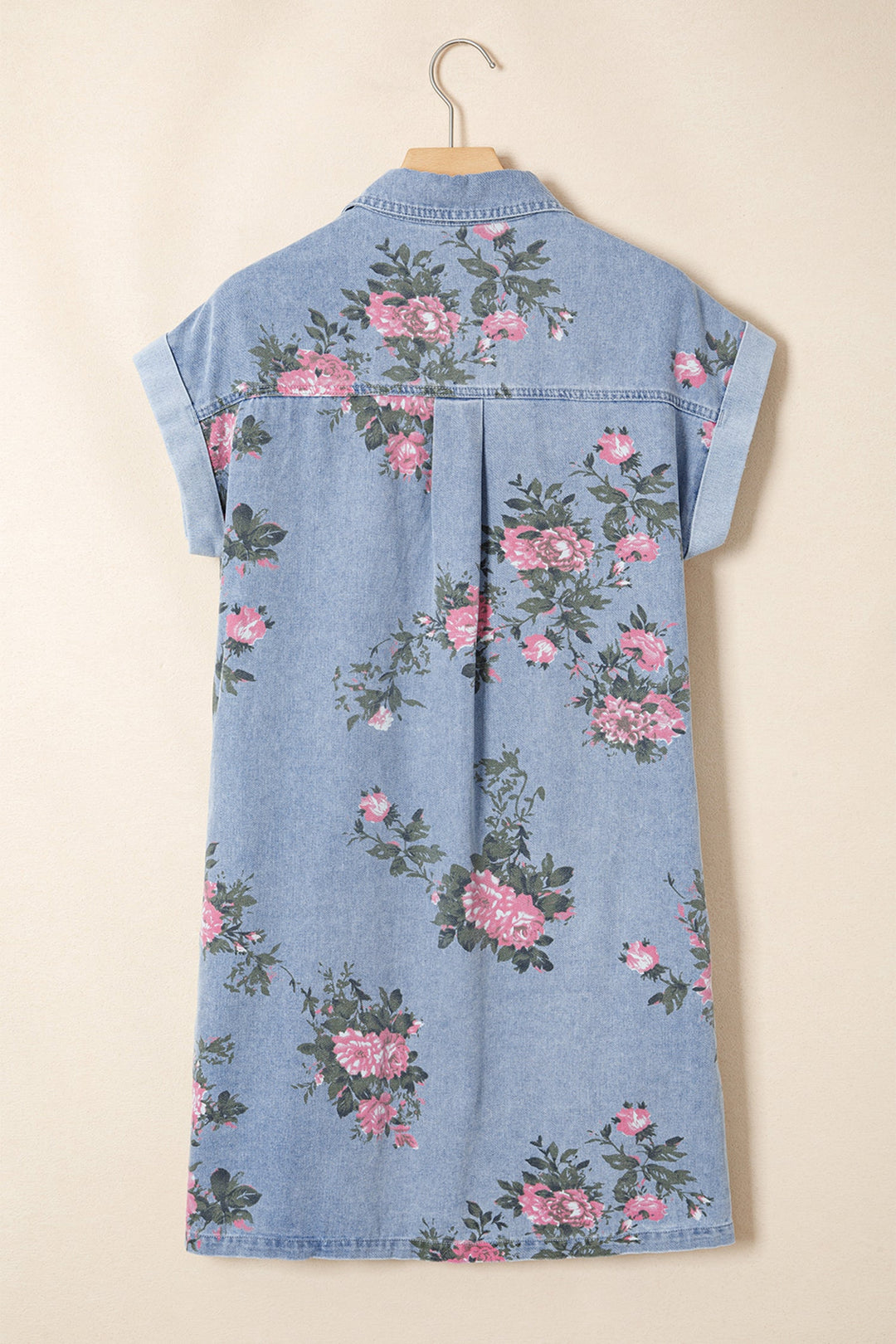 Floral Denim Cuffed Sleeve Dress