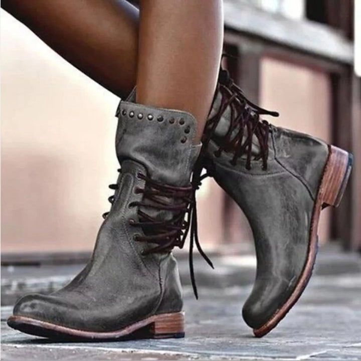Lace-Up Block Heel Mid Boots