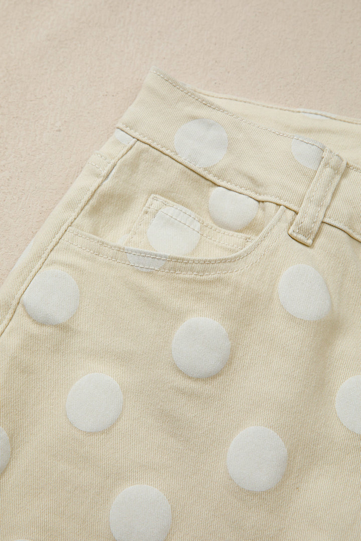 Daleyza Polka Dot Raw Hem High-Waist Shift Jeans